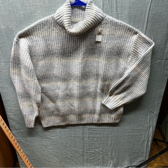 GAP Oversized Chunky Knit Turtleneck Sweater Women's XL Striped Gray Ivory - Picture 1 of 10